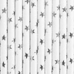 Detail k výrobkuPartyDeco Papierové slamky biele so striebornými hviezdičkami (10 ks)