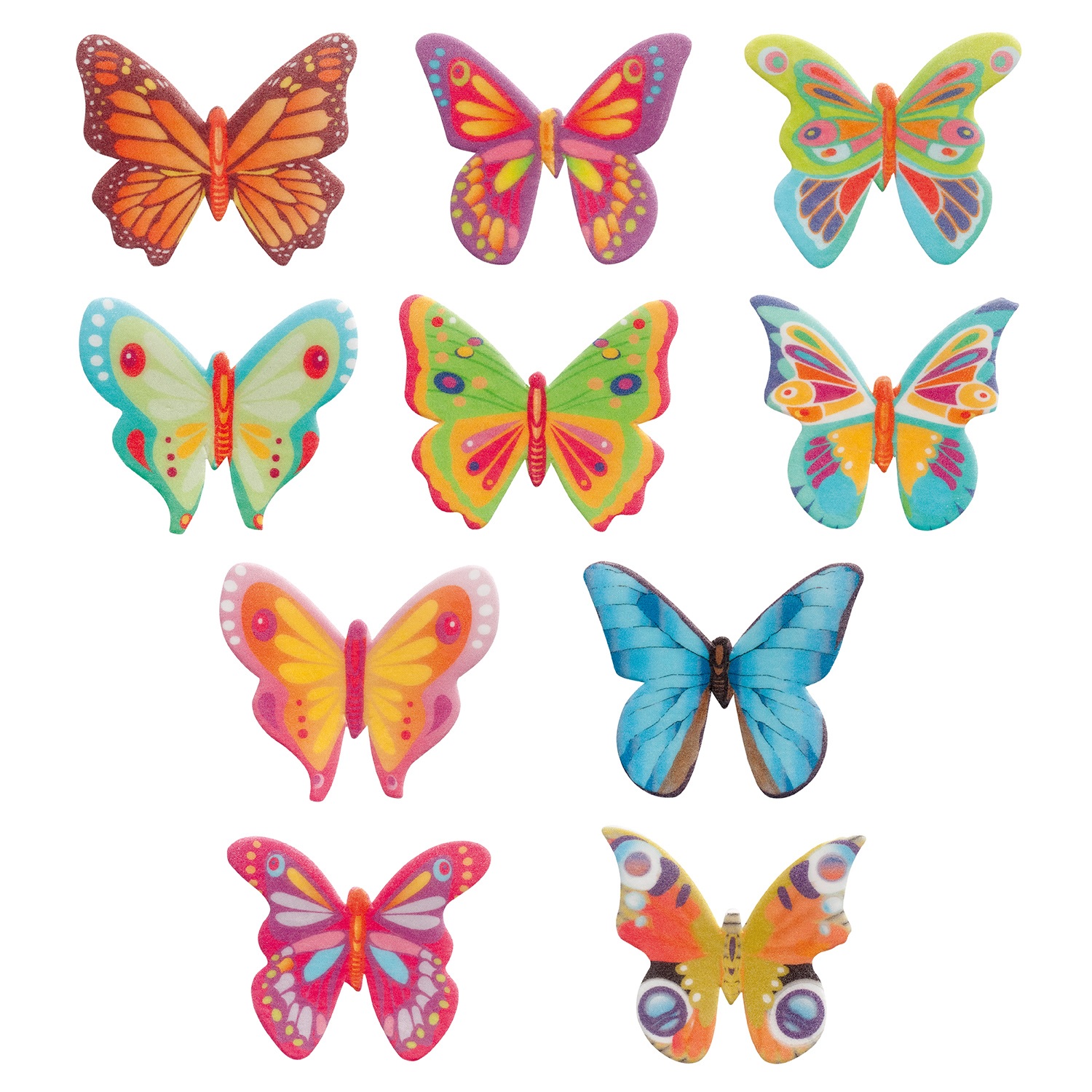 Obrázek k výrobku 23389 -  Dekorácia Oblátkové Motýle mix farieb(4cm) (10ks)