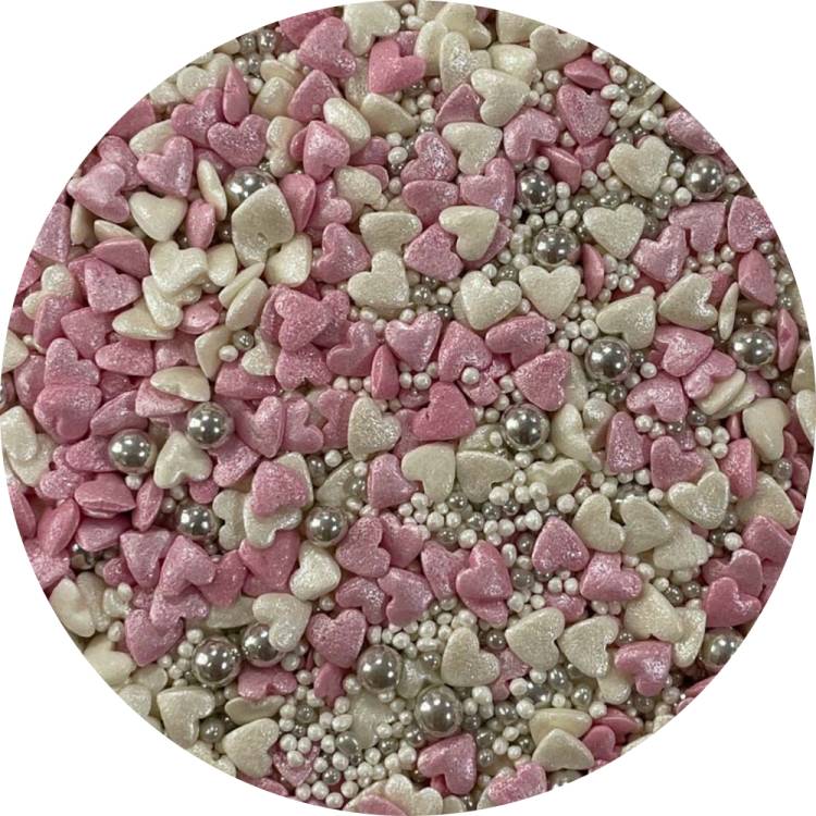 Obrázek k výrobku 26235 - 4Cake Cukrové zdobenie bielej, striebornej a ružovej Touch of Love (80 g) Besky edícia