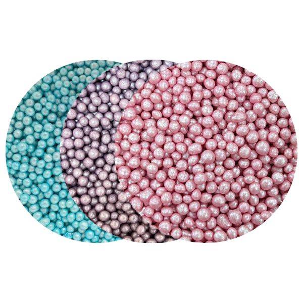 Obrázek k výrobku 26103 - 4Cake Cukrovo-ryžové perly modré, fialové a ružové perleťové 5 mm (90 g)