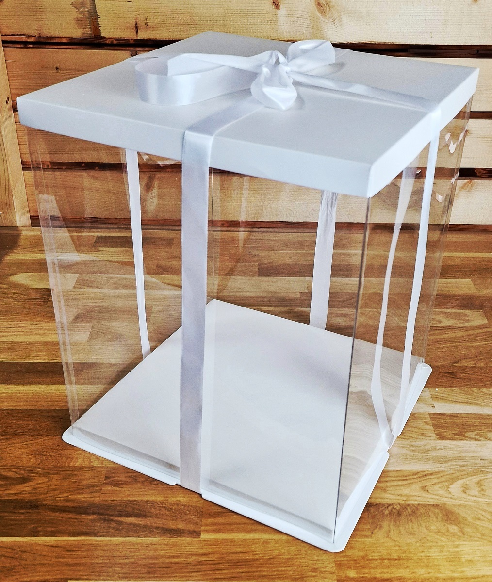 Obrázek k výrobku 23511 - 4Cake Plastový hranatý box na torty biely bez stuhy (26 x 26 x 31 cm)