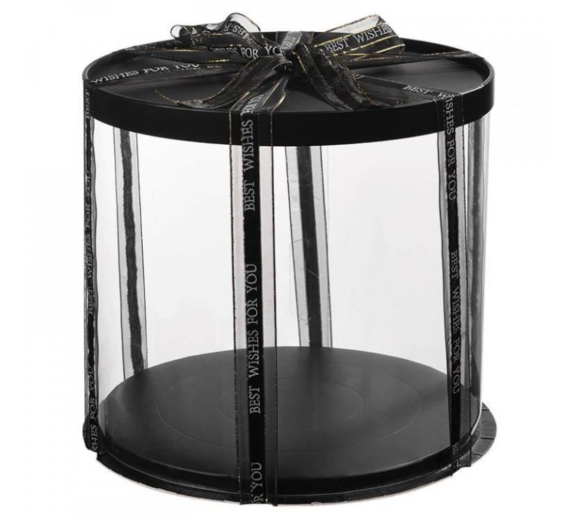 Obrázek k výrobku 24995 - 4Cake Plastový okrúhly box na torty čierny bez stuhy (26 x 26 x 31 cm)