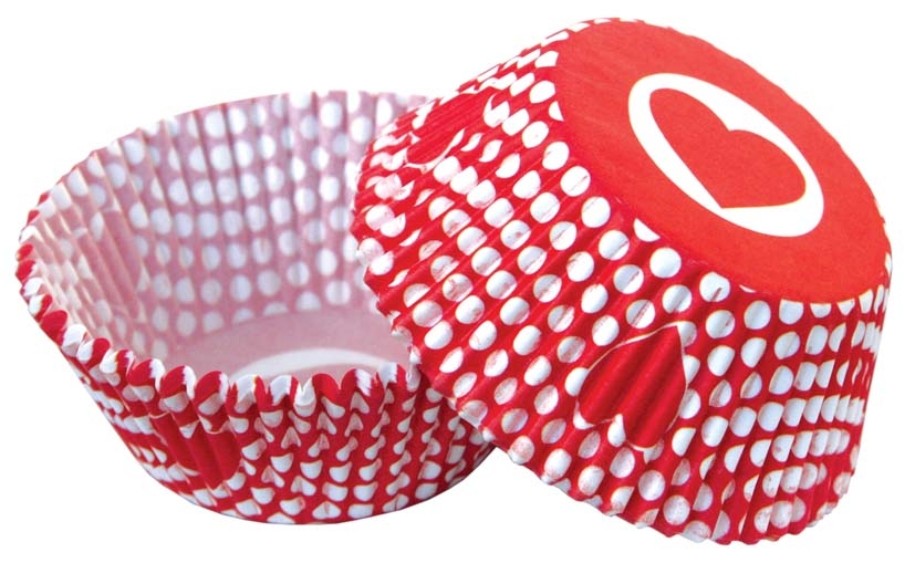Obrázek k výrobku 17303 - Alvarak košíčky na muffiny Červené s bodkami a srdiečkami (50 ks)