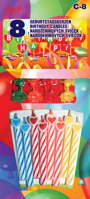 Obrázek k výrobku 19838 - Alvarak Narodenbinové sviečky so stojančekmi srdce  (8 ks)