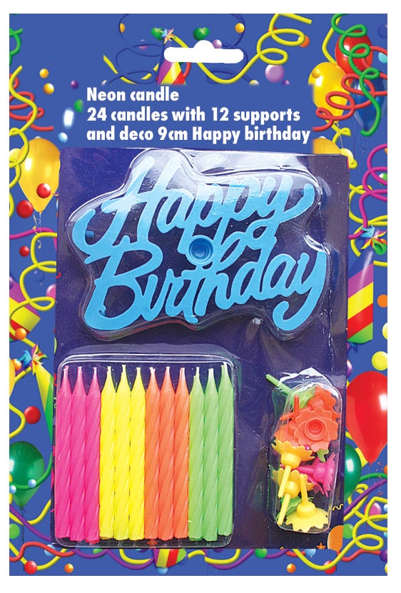 Obrázek k výrobku 19753 - Alvarak Narodenbinové sviečky so stojenčekmi a nápisom Happy Birthday (24 ks)