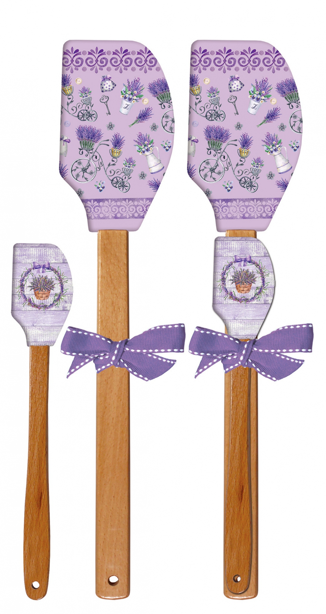 Obrázek k výrobku 20889 - Alvarak Sada dvoch stierok s drevenou rukoväťou Fialová malé kvetinky