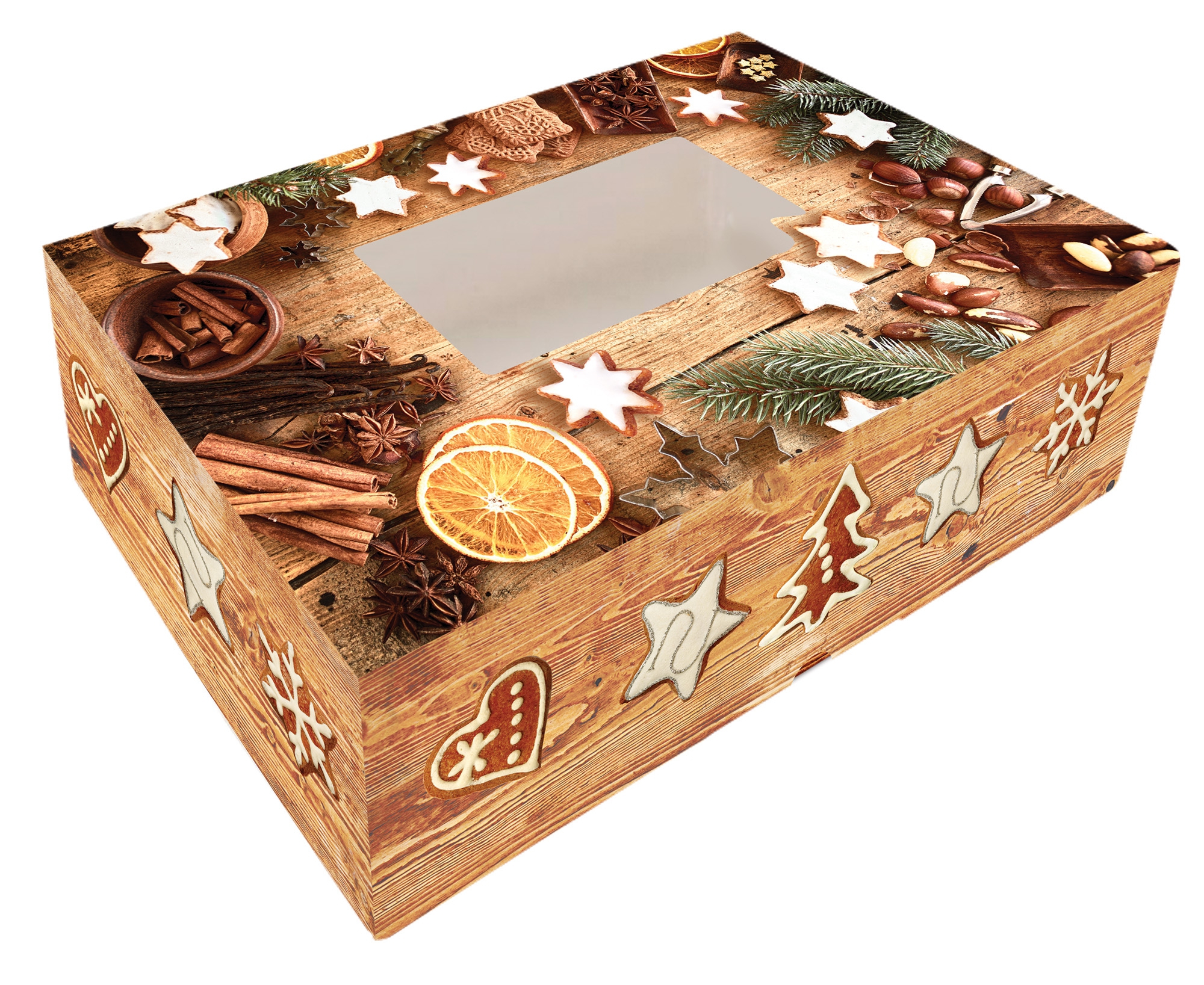 Obrázek k výrobku 24285 - Alvarak Vianočná darčeková skladacia krabička so skladacím oknom (25x15x7 cm)