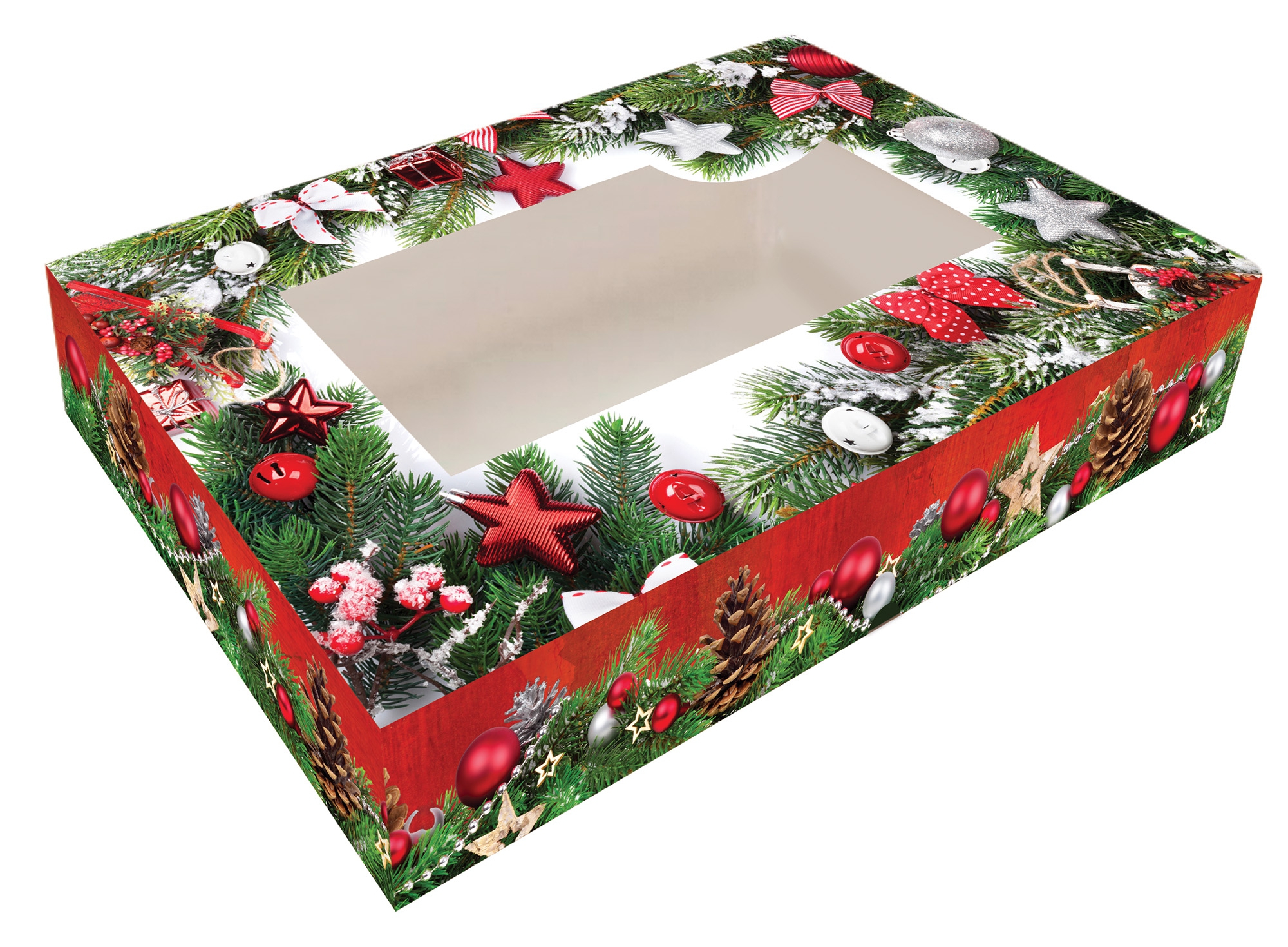 Obrázek k výrobku 24288 - Alvarak Vianočná darčeková skladacia krabička so skladacím oknom JUMBO  (36x22x5 cm)