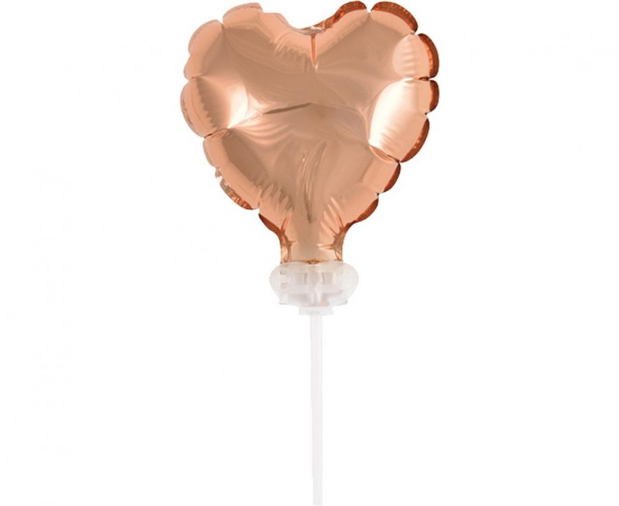 Obrázek k výrobku 22819 - Balón foliový na tyči 8cm ružovo-zlatý -srdce