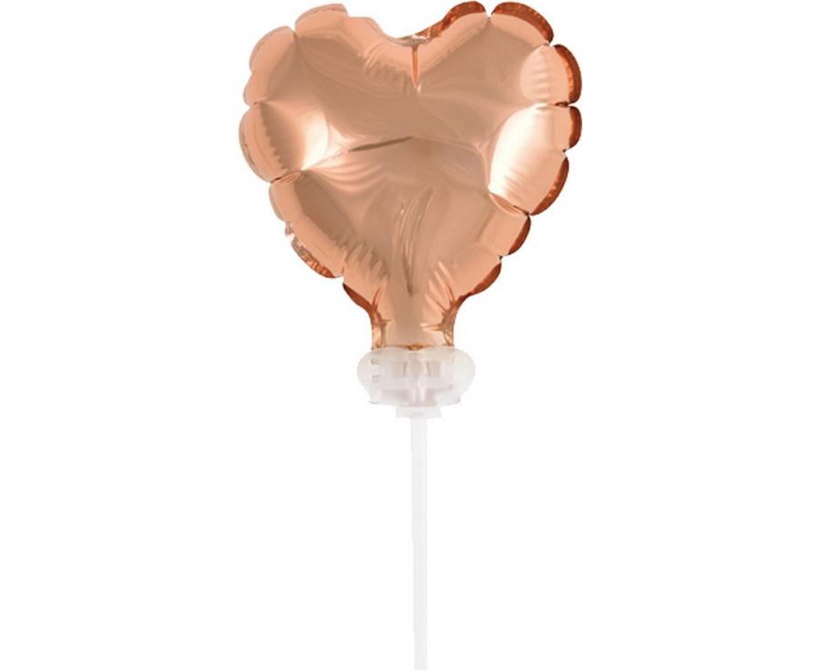 Obrázek k výrobku 22819 - Balón foliový na tyči 8cm ružovo-zlatý -srdce