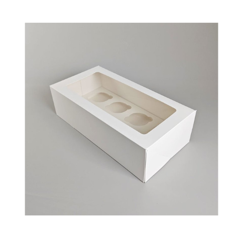 Obrázek k výrobku 26607 - Biela krabica s priehľadným vekom na 8ks muffinov(35,5x17,7x10cm)