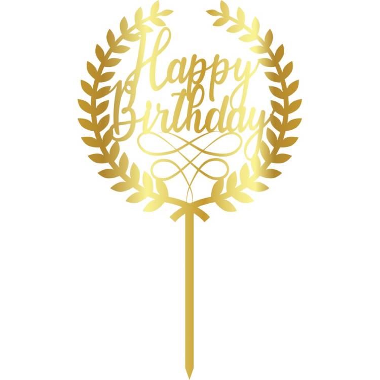 Obrázek k výrobku 24808 - Cesil Zapichovacia plastová dekorácia zlatá Happy Birthday vo venci (1ks)