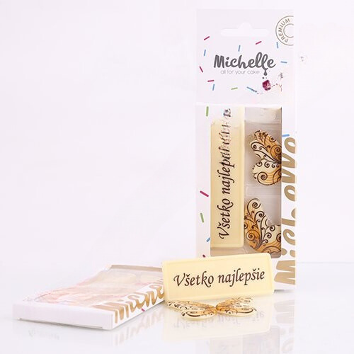 Obrázek k výrobku 23664 - Čokoládové dekorácie Všetko najlepšie+motýliky-hnedé