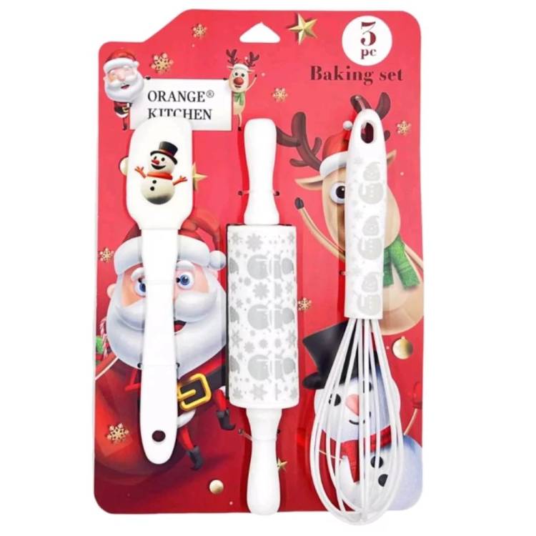 Obrázek k výrobku 27269 - Cukrárska sada stierka, valček a šľahacia metla biela s vianočným motívom (3 ks)