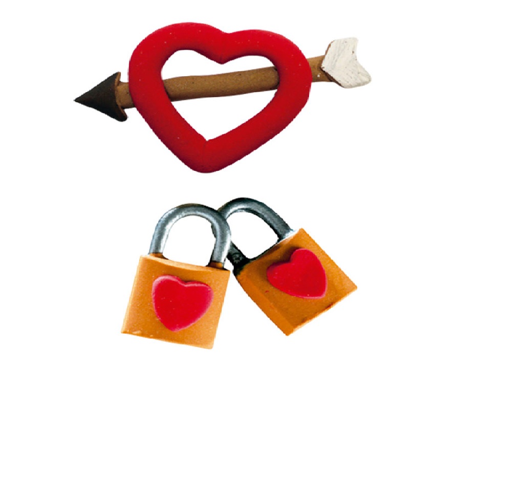 Obrázek k výrobku 22923 - Cukrová dekorácia 2D srdce so šípkou a zámkami