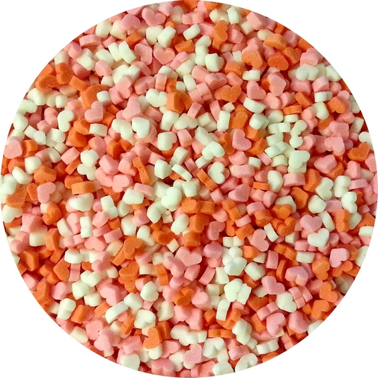 Obrázek k výrobku Cukrová srdíčka 3D růžová, červená a bílá (50 g)