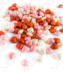 Obrázek k výrobku 22310 - Cukrové srdiečka mix červené, ružové, perleťové (50 g)