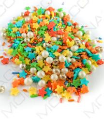Obrázek k výrobku 22311 - Cukrový Mix farebných hviezdičiek, perleťové a strieborné perly (50 g)