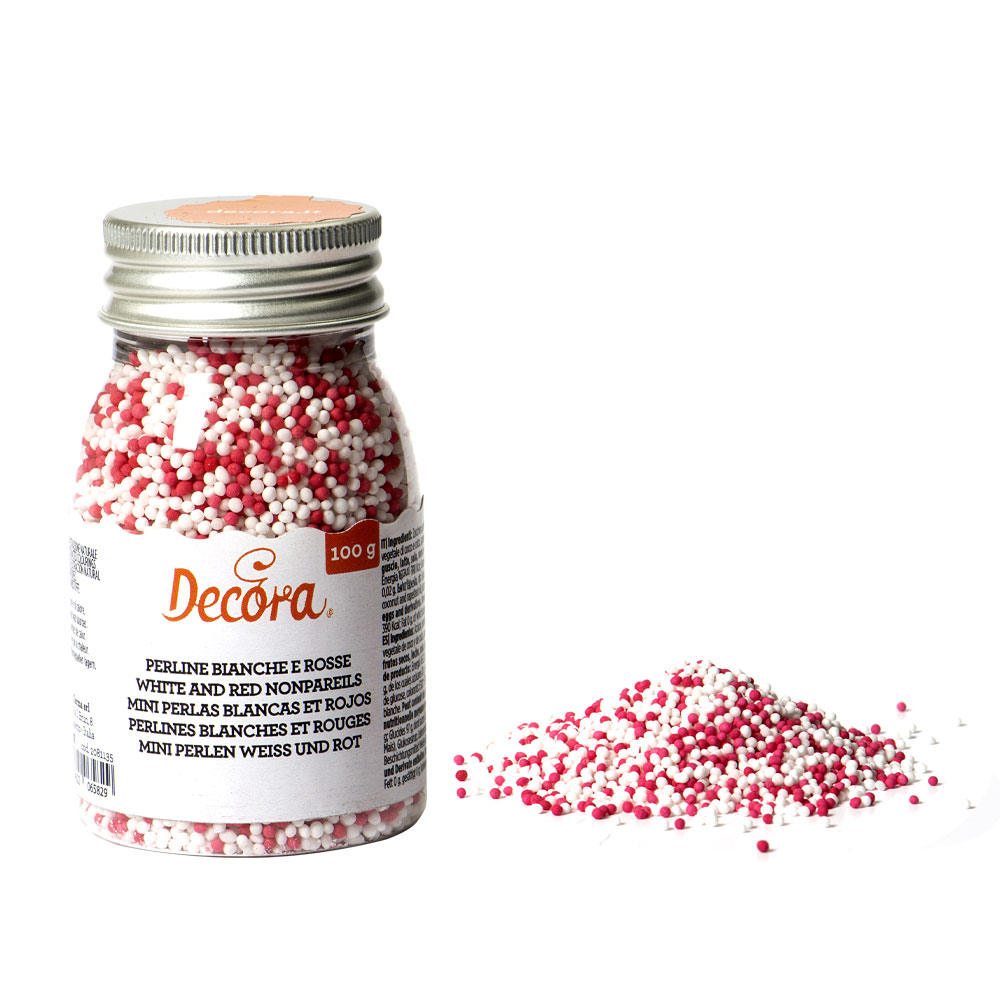 Obrázek k výrobku 21067 - Decora Cukrové mini perly bielo červené (100 g)