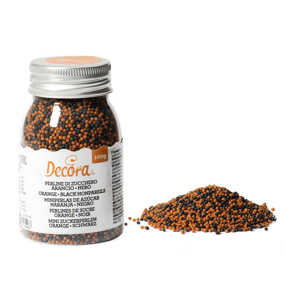Obrázek k výrobku 19410 - Decora Cukrové mini perly čierne a oranžové (100 g)