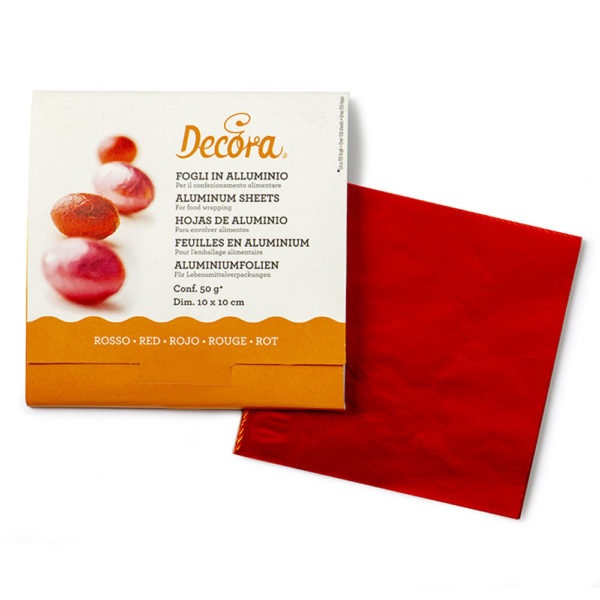 Obrázek k výrobku 22787 - Decora Hliníkové dekoračné obaly červené 10 x 10 cm (150 ks)