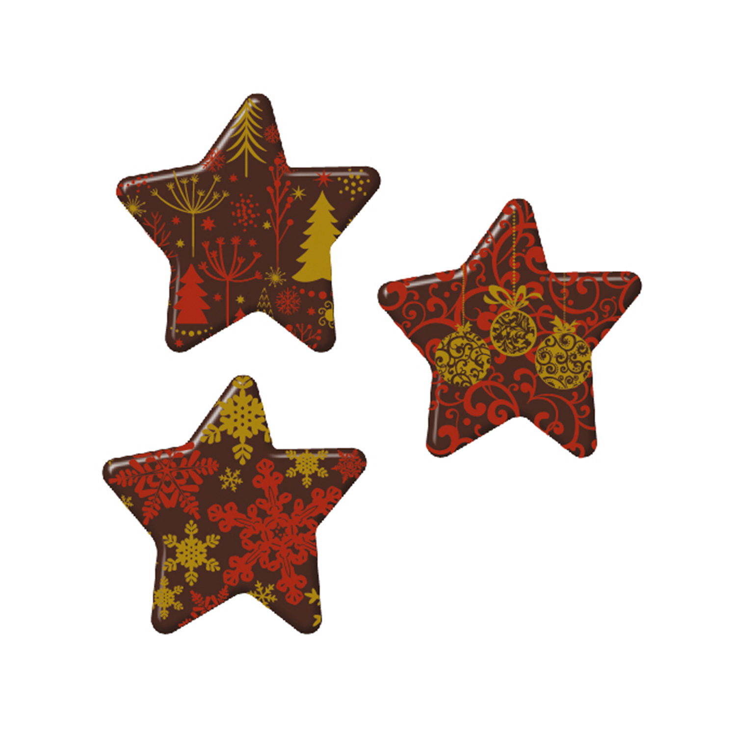 Obrázek k výrobku 24587 - Dekorácia vianočná ozdoba hviezdičky  z tmavej čokolády  (120 ks)