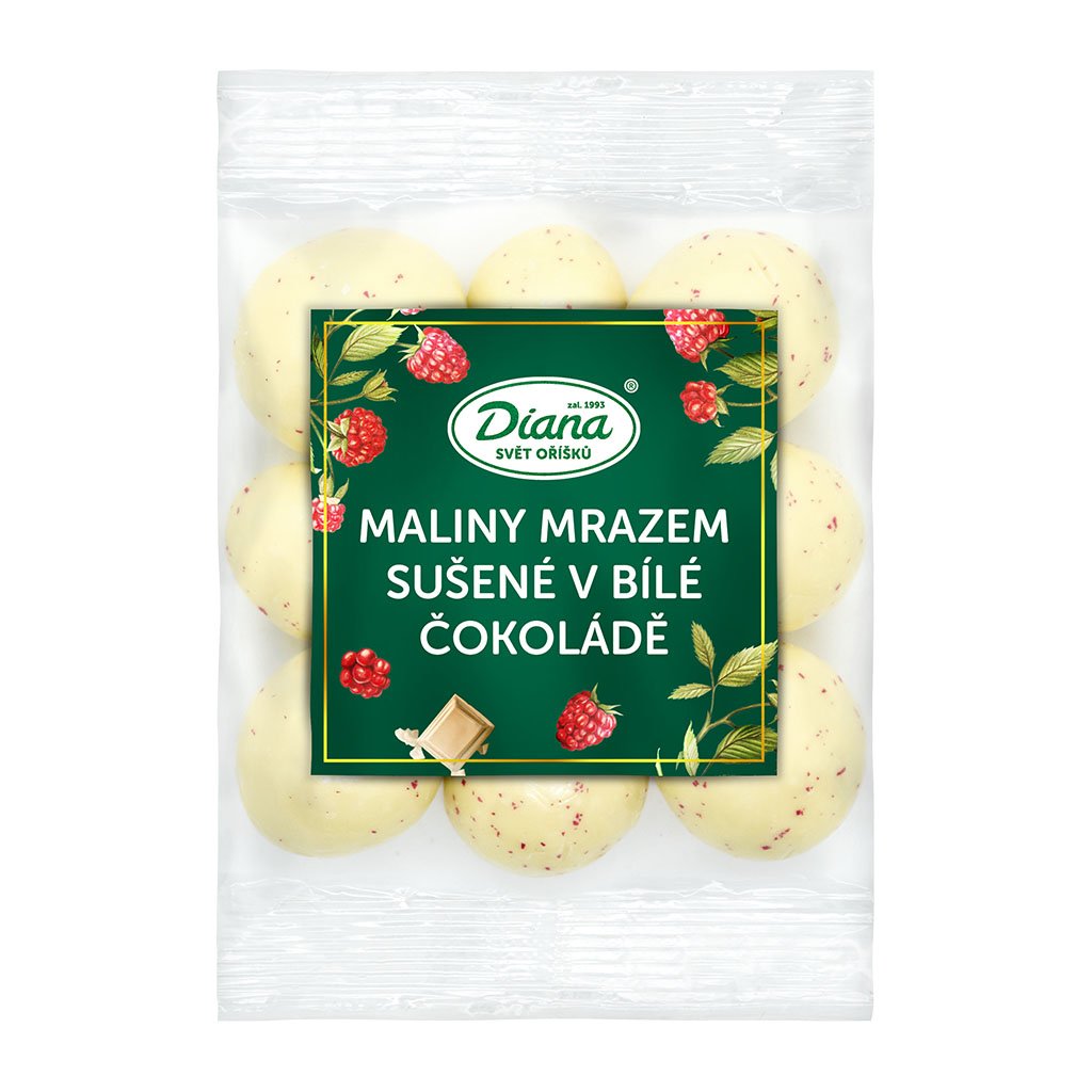Obrázek k výrobku 20097 - Diana Maliny mrazom sušené v bielej čokoládě (100 g)