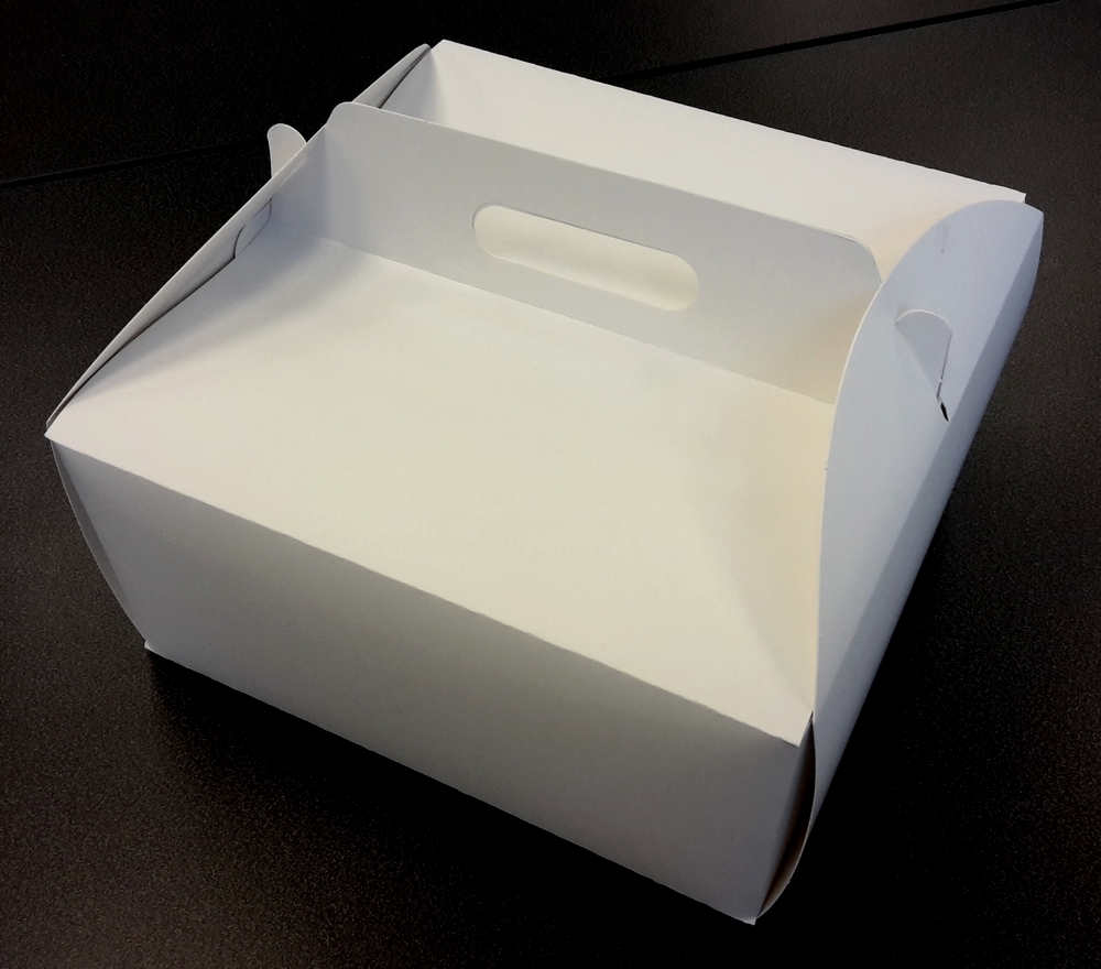 Obrázek k výrobku Dortová krabice bílá čtvercová s úchytem (28 x 28 x 14 cm) Neposíláme v balících!