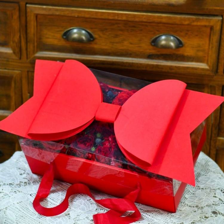 Obrázek k výrobku 26805 - Elegantný univerzálny box s mašľou červený (35 x 21 x 16,5 cm)