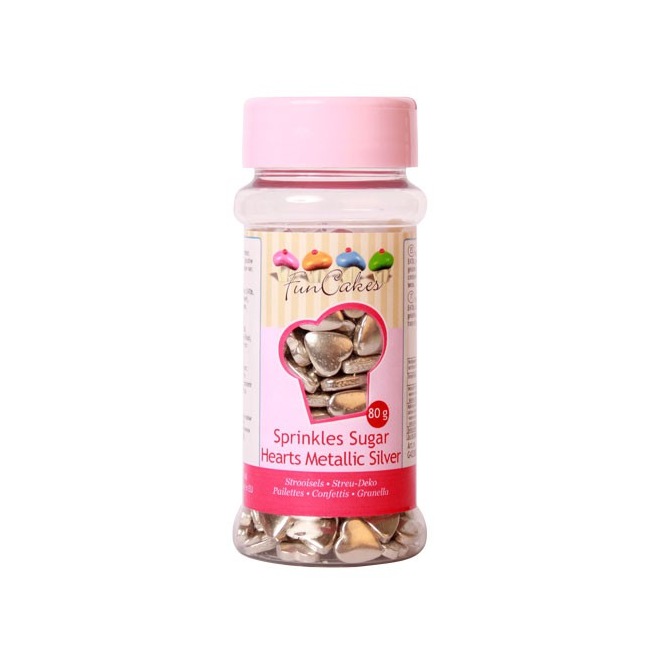 Obrázek k výrobku 19980 - FunCakes Cukrové srdiečka strieborné (80 g)