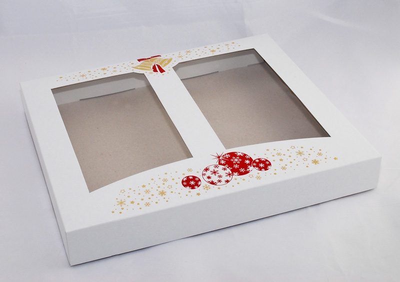 Obrázek k výrobku 22605 - Krabica na cukrovinky biela s červeno-zlatým potiskom  (30 x 25 x 3,7 cm)