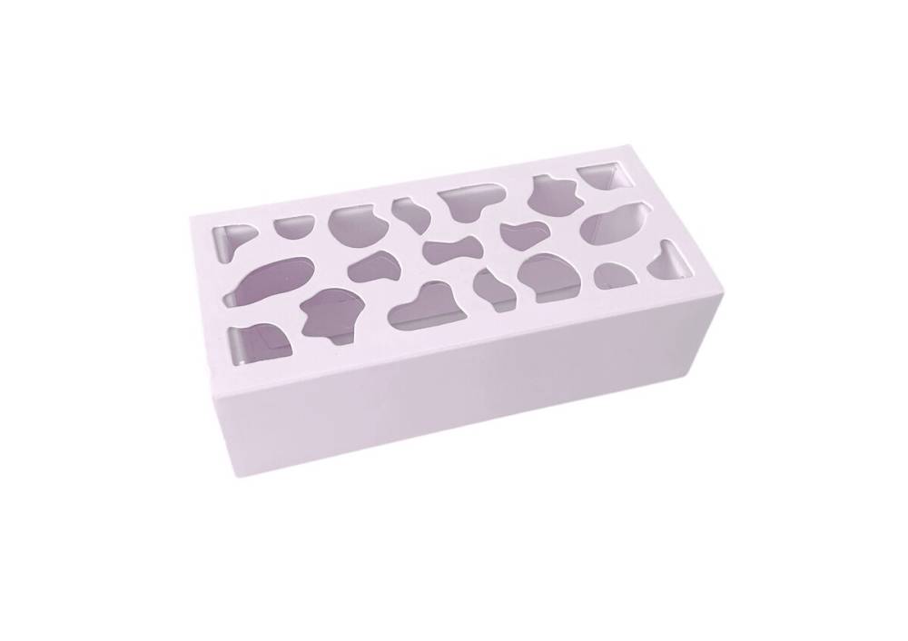 Obrázek k výrobku 25647 - Krabička na makrónky ružová so zdobeným okienkom 13 x 6 x 4 cm (na 4 kusy)