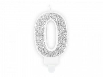 Obrázek k výrobku 22141 - Narodeninová sviečka malá \"0\" strieborná (7 cm)