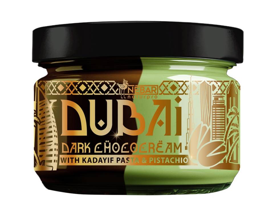 Obrázek k výrobku 26346 - Nébar Dubai krém s príchuťou horkej čokolády s pistáciami a kadayifom (180 g)