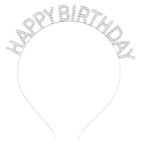 Obrázek k výrobku 26703 - Nejedlá dekorácia kovová Čelenka strieborná Happy Birthday