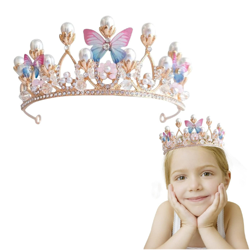 Obrázek k výrobku 26701 - Nejedlá dekorácia kovová Koruna zlatá s perlami a motýliky