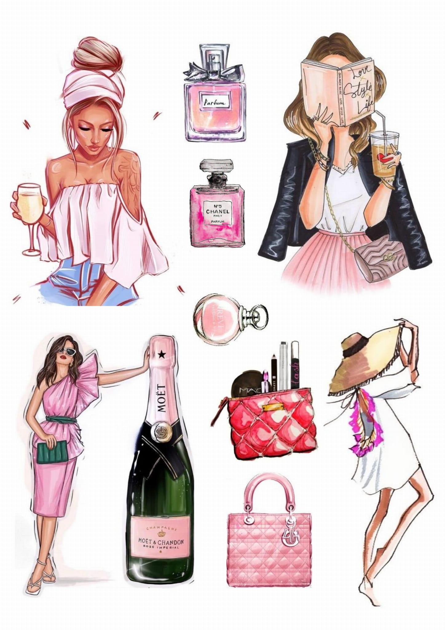 Obrázek k výrobku 23377 - Oblátka žena, parfumová taška, kozmetika (A4)