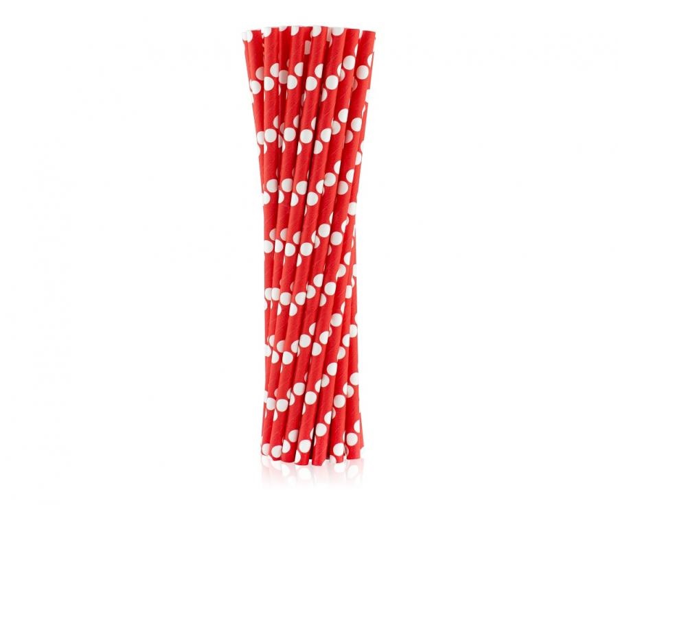Obrázek k výrobku 23832 - Papierové slamky červená s bielymi bodkami, 1bal/ 24 ks.