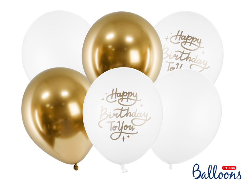 Obrázek k výrobku 20884 - PartyDeco balóniky bielo-zlaté Happy Birthday (6 ks)