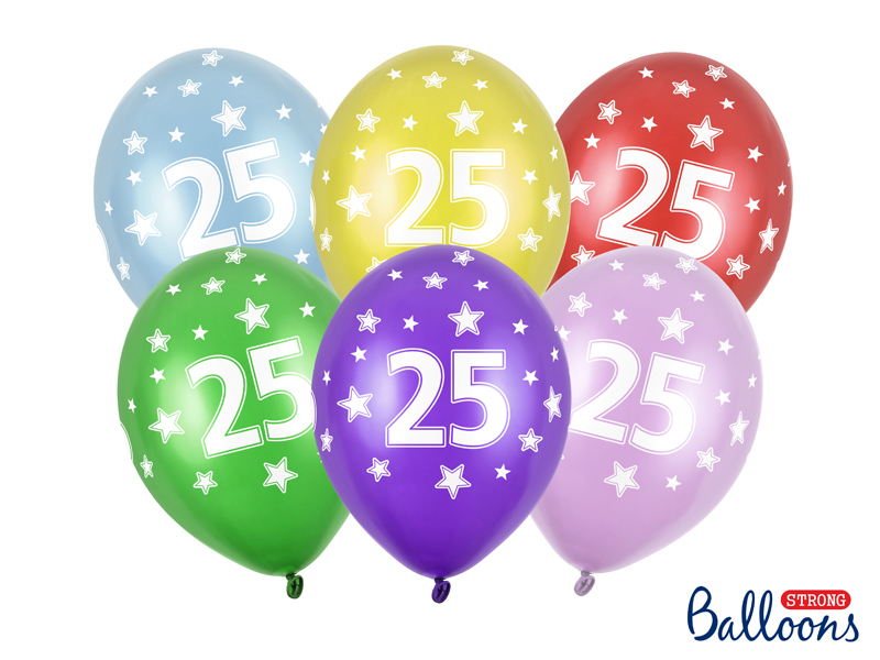 Obrázek k výrobku 20932 - PartyDeco balóniky farebné metalické 25. narodeniny (6 ks, náhodné farby)