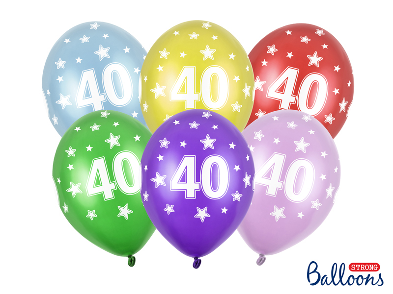 Obrázek k výrobku 20938 - PartyDeco balóniky farebné metalické 40. narodeniny (6 ks, náhodné farby)