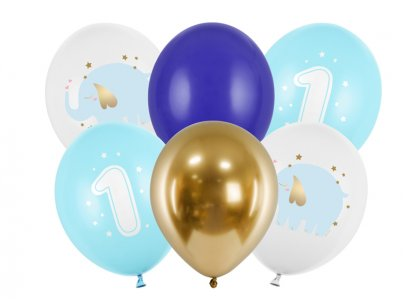 Obrázek k výrobku 22478 - PartyDeco balóniky Sloník modrý prvé narodeniny (6 ks)