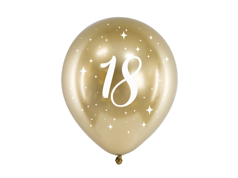 Obrázek k výrobku 20940 - PartyDeco balóniky zlaté metalické s bielym číslom 18 (6 ks)