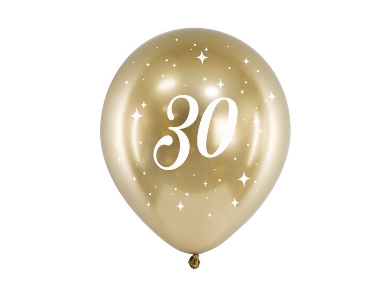 Obrázek k výrobku 20945 - PartyDeco balóniky zlaté metalické s bielym číslom 30 (6 ks)