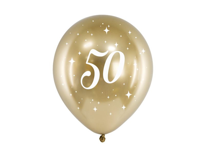 Obrázek k výrobku 20942 - PartyDeco balóniky zlaté metalické s bielym číslom 50 (6 ks)