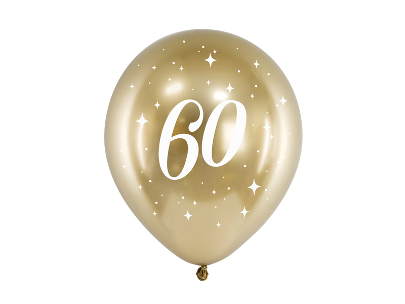Obrázek k výrobku 20941 - PartyDeco balóniky zlaté metalické s bielym číslom 60 (6 ks)