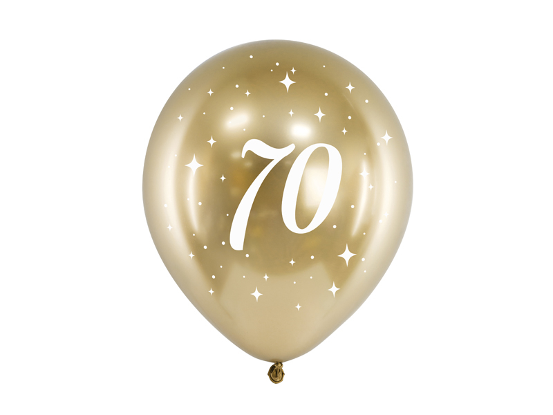 Obrázek k výrobku 20943 - PartyDeco balóniky zlaté metalické s bielym číslom 70 (6 ks)