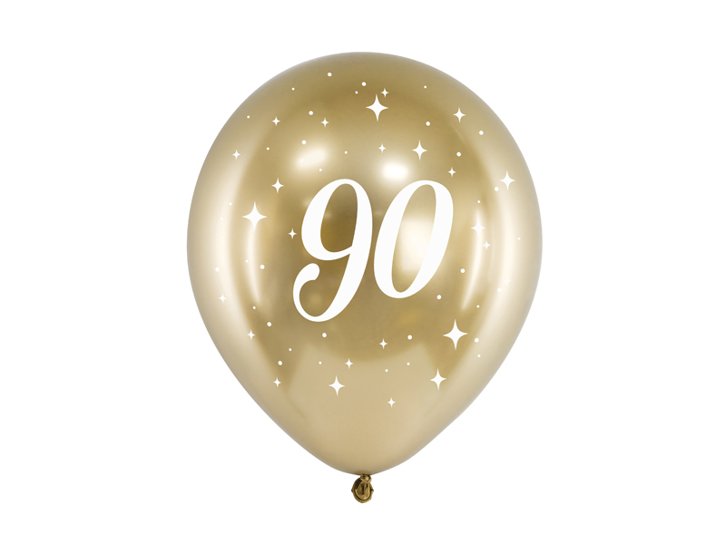 Obrázek k výrobku 20868 - PartyDeco balóniky zlaté metalické s bielym číslom 90 (6 ks)