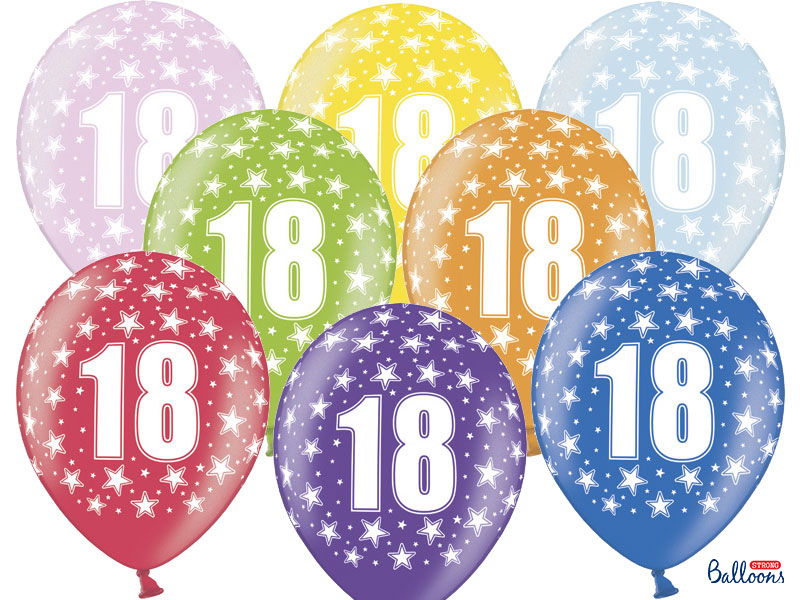 Obrázek k výrobku 15447 - PartyDeco balónky barevné metalické 18. narozeniny (6 ks, náhodné barvy)
