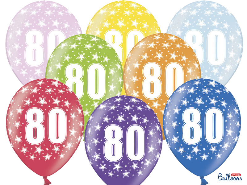 Obrázek k výrobku 15450 - PartyDeco balónky barevné metalické 80. narozeniny (6 ks, náhodné barvy)